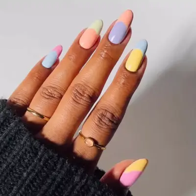 Pastel Color-block French Tips