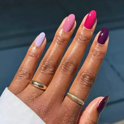 Purple gradient Skittle nails