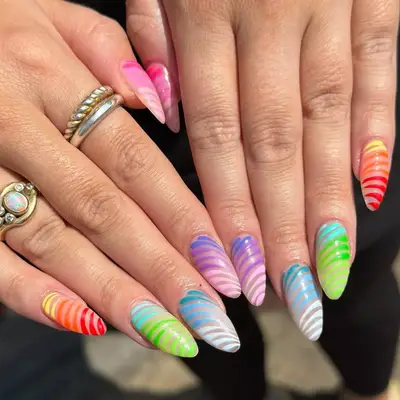 Micro-thin rainbow nail art design