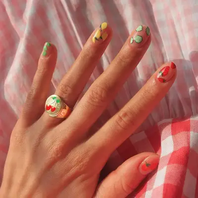 Clear nails with fruit decals