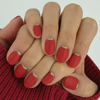 Matte red nails with gold cuticle nail art - MYM Beauty Lunar New Year Nail Art Ideas