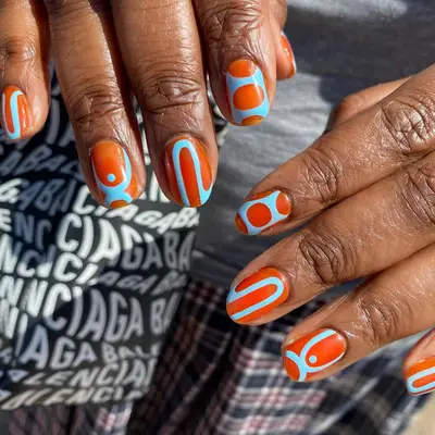 Orange and blue nails