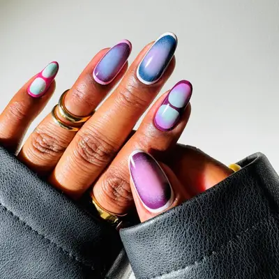 Blue and purple aura nails