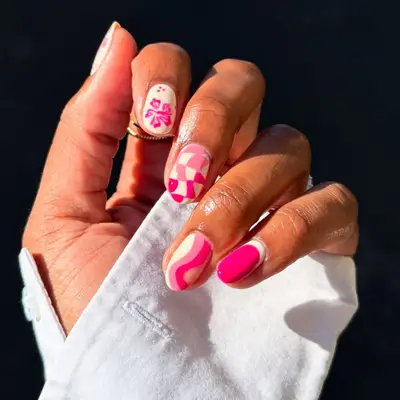 Pink mismatched nails
