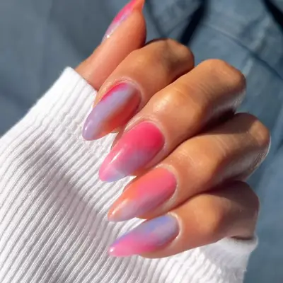 Pink and purple watercolor jelly nails