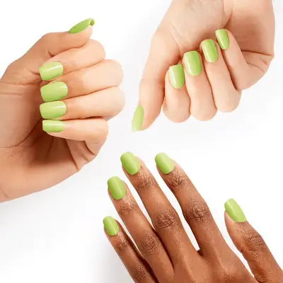 Hailey Bieber with neon green nails