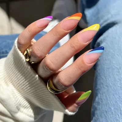 A manicure with rainbow tips