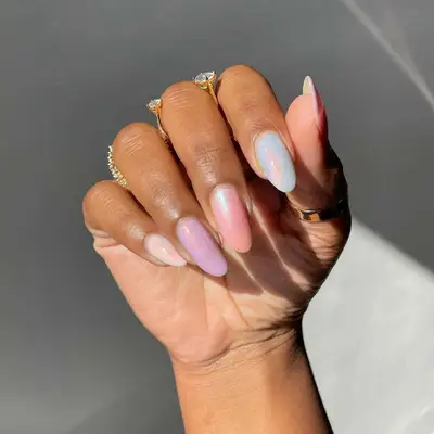 Pastel colored nails with glazed finish