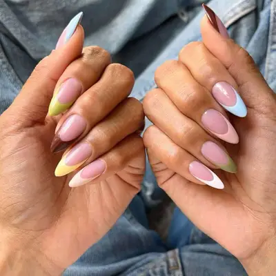 Manicure with muted colorful French tips