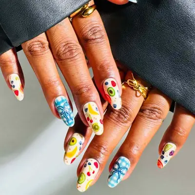 Long nails with fruity nail art