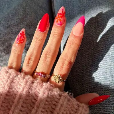 Almond nails with pink French tips 