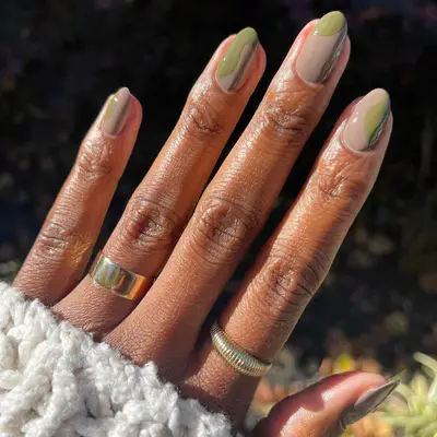 light brown and pistachio green nails