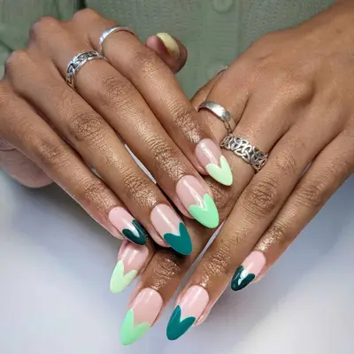 green ombre heart tip nails