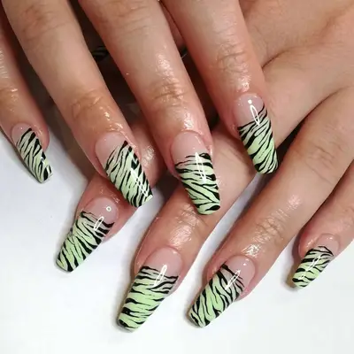 pistachio green zebra stripe nails