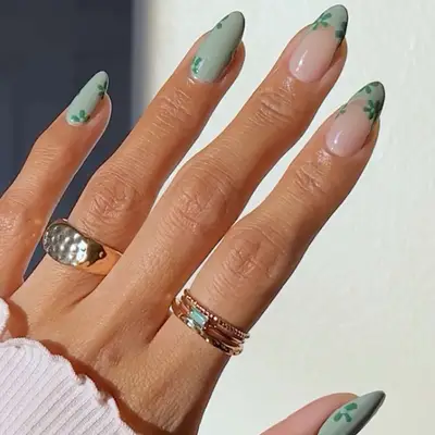 pistachio green nails with flowers