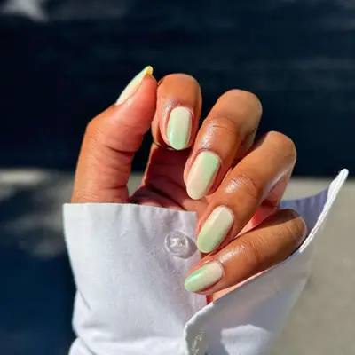 pistachio green and nude ombre nails