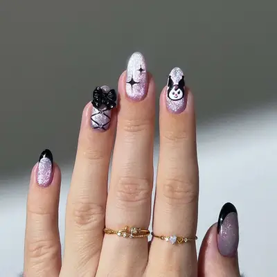 a pink velvet manicure with corset details