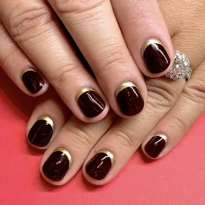 burgundy nails with gold base