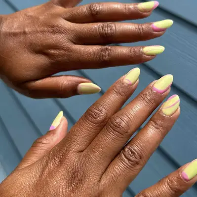 lime green nails with pink at base