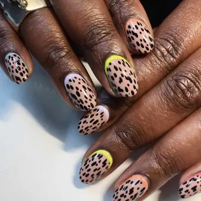Dalmation spot nails with colorful bases