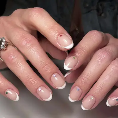 Short Rainbow Jewel French Nails