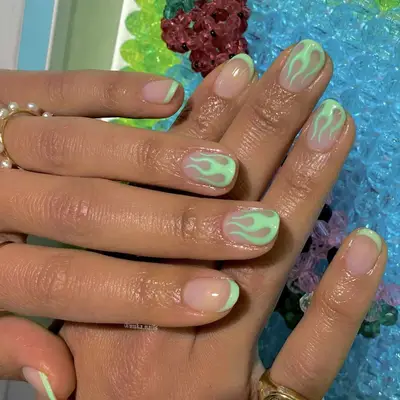 Seafoam Green Flame French Nails