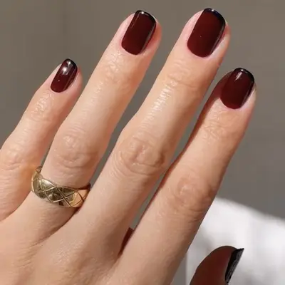 Burgundy and Black French Nails