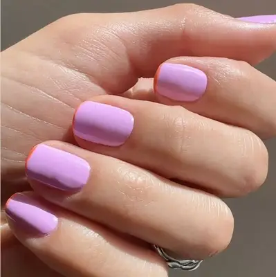 Short Orange and Purple French Nails