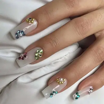 Colorful gemstone diamond flower design with diamond and pearl centers