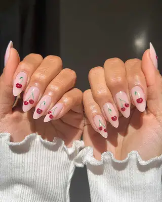 a soap manicure with 3d cherry nail art