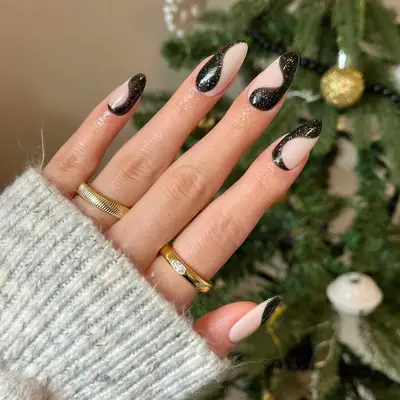 Black Glitter Swirl Nails 