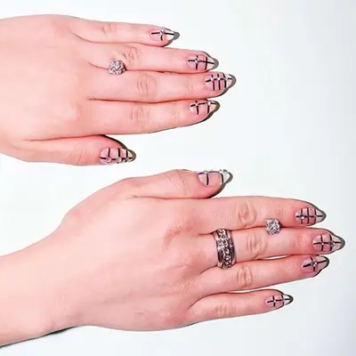 Black Grid Nails with rhinestones