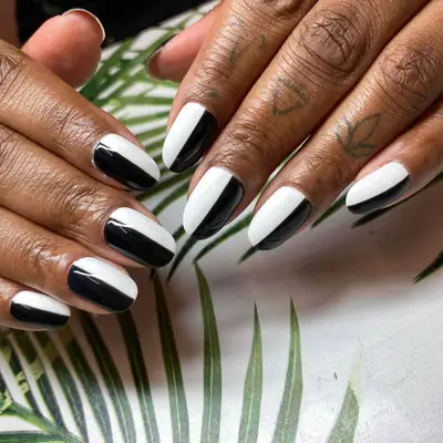 black and white colorblock nails 