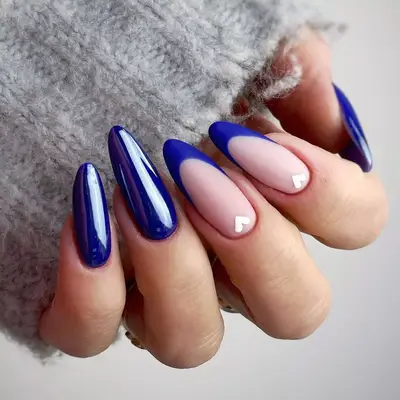 Azure blue nails with accent French tips