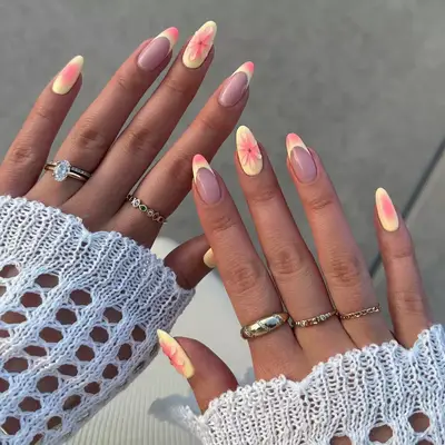 y2k blue hibiscus beach vacation nail art