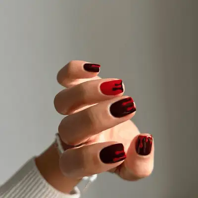Black and red blood drip nails