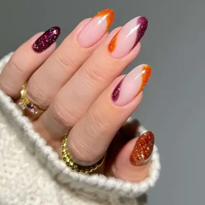 Pumpkin Spice Glitter Swirl Nails