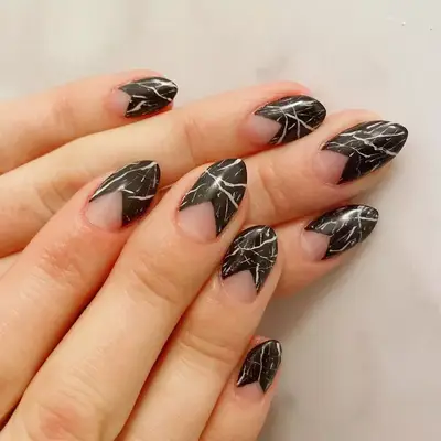 Black and white marble nails with negative space base