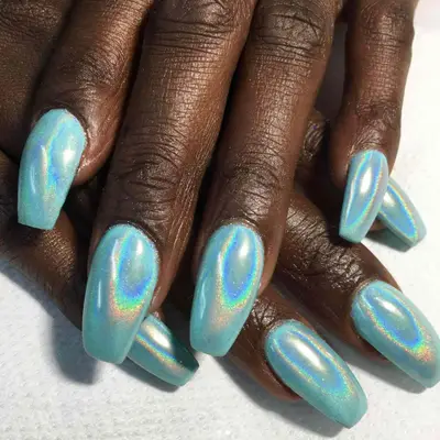 Tiffany blue holographic nails