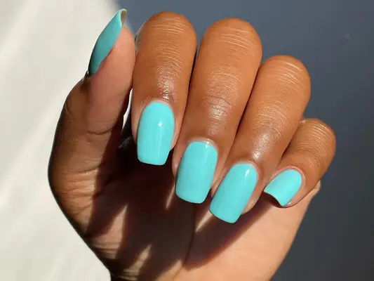 Close up of a Tiffany Blue manicure