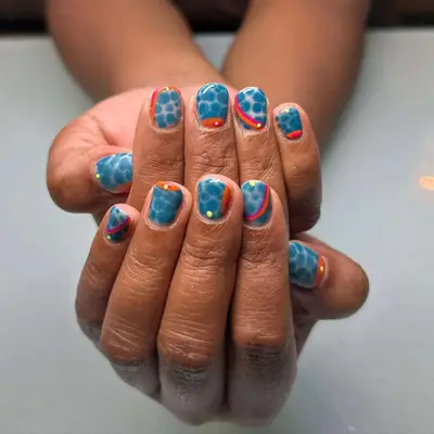 short blue croc nail design 