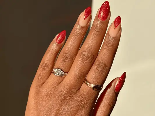 red sparkly manicure