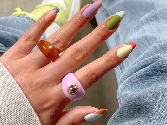 colorful french coffin nails
