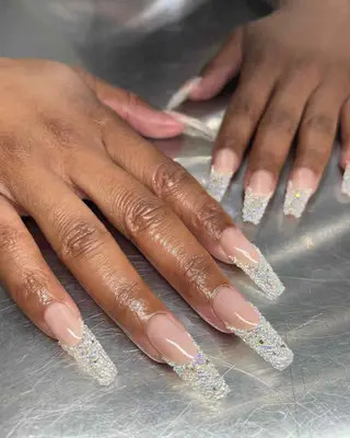 French nails with glitter and rhinestones 