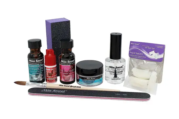 Mia Secret Acrylic Nail Kit: 1/2 oz liquid monomer, 1/2 oz clear acrylic powder, ultra quick nail glue, 1/2 oz ultra gloss top coat, fancy 20 nail tips, 1/2...