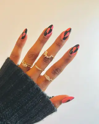 Color blocked heart nails. 