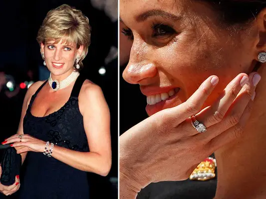 Princess Diana and Meghan Markle with red and neutral manicures