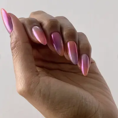 chrome pinkish sorbet nails
