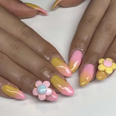 3D flowers pastel nails