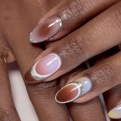 chrome stencil detail on sorbet nails